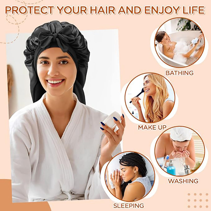 Long Satin Sleep Bonnet for Women – Silky Hair Cap with Stretchy Tie Band for Braids, Curly & Straight Hair