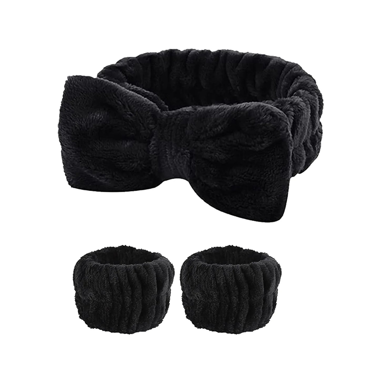 Fluffy Spa Headband & Wristband Set – 3pcs for Face Washing & Makeup, Soft, Absorbent & Stylish