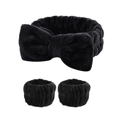 Fluffy Spa Headband & Wristband Set – 3pcs for Face Washing & Makeup, Soft, Absorbent & Stylish
