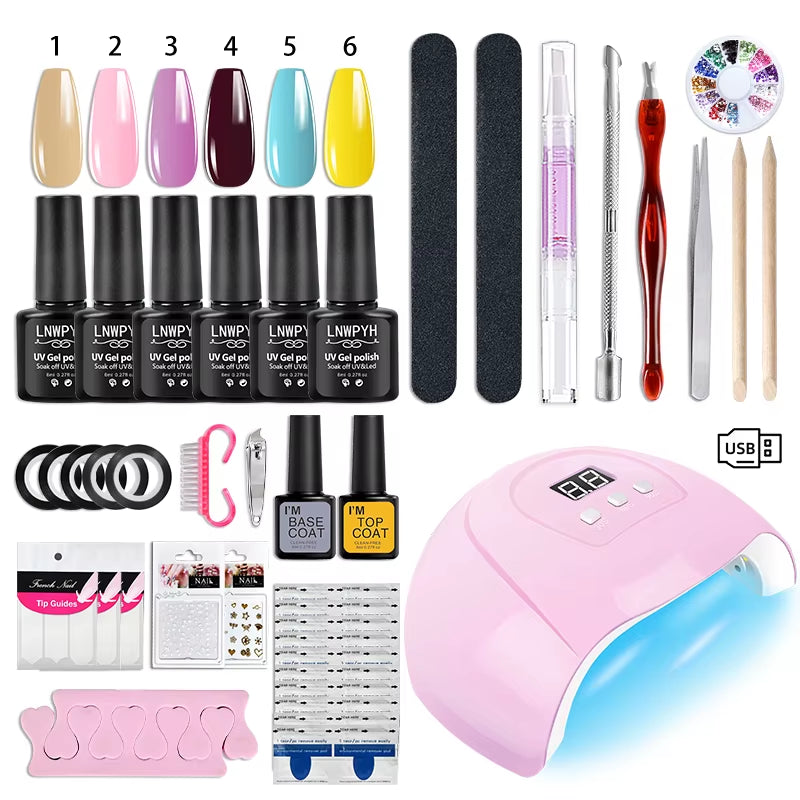 All-in-One Nail Gel Polish Kit with UV Lamp – Soak Off Gel Nail Set for DIY Manicure & Nail Art