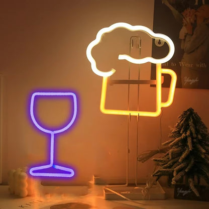 Wine Glass, Beer Mug Neon LED Light Sign – Fun Bar & Party Wall Decor for Weddings, Birthdays, and Gifts