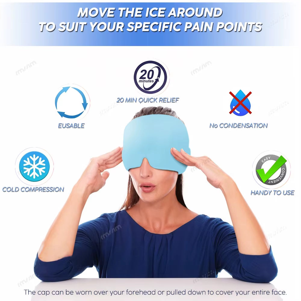 Hot & Cold Gel Head Massager Cap – Migraine & Headache Relief Hat with Eye Mask for Stress, Sinus & Pain Therapy