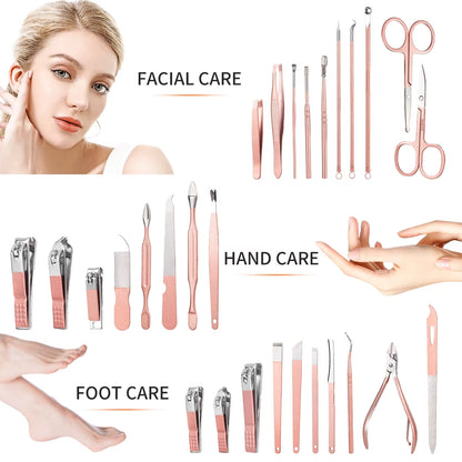 Professional Manicure & Pedicure Set – 7/16/28Pcs Stainless Steel Grooming Tools with Travel Case 