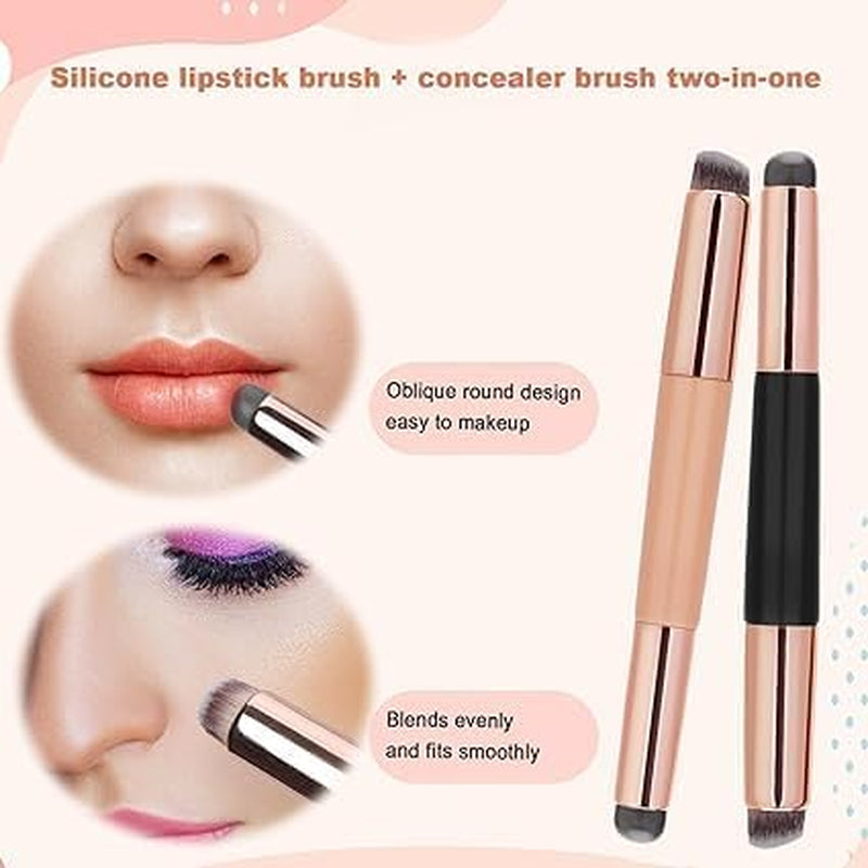 2PCS Silicone Lip & Concealer Brush Set – Reusable Double-Ended Applicators for Lipstick, Gloss, Balm & Blending