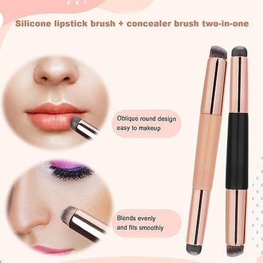 2PCS Silicone Lip & Concealer Brush Set – Reusable Double-Ended Applicators for Lipstick, Gloss, Balm & Blending