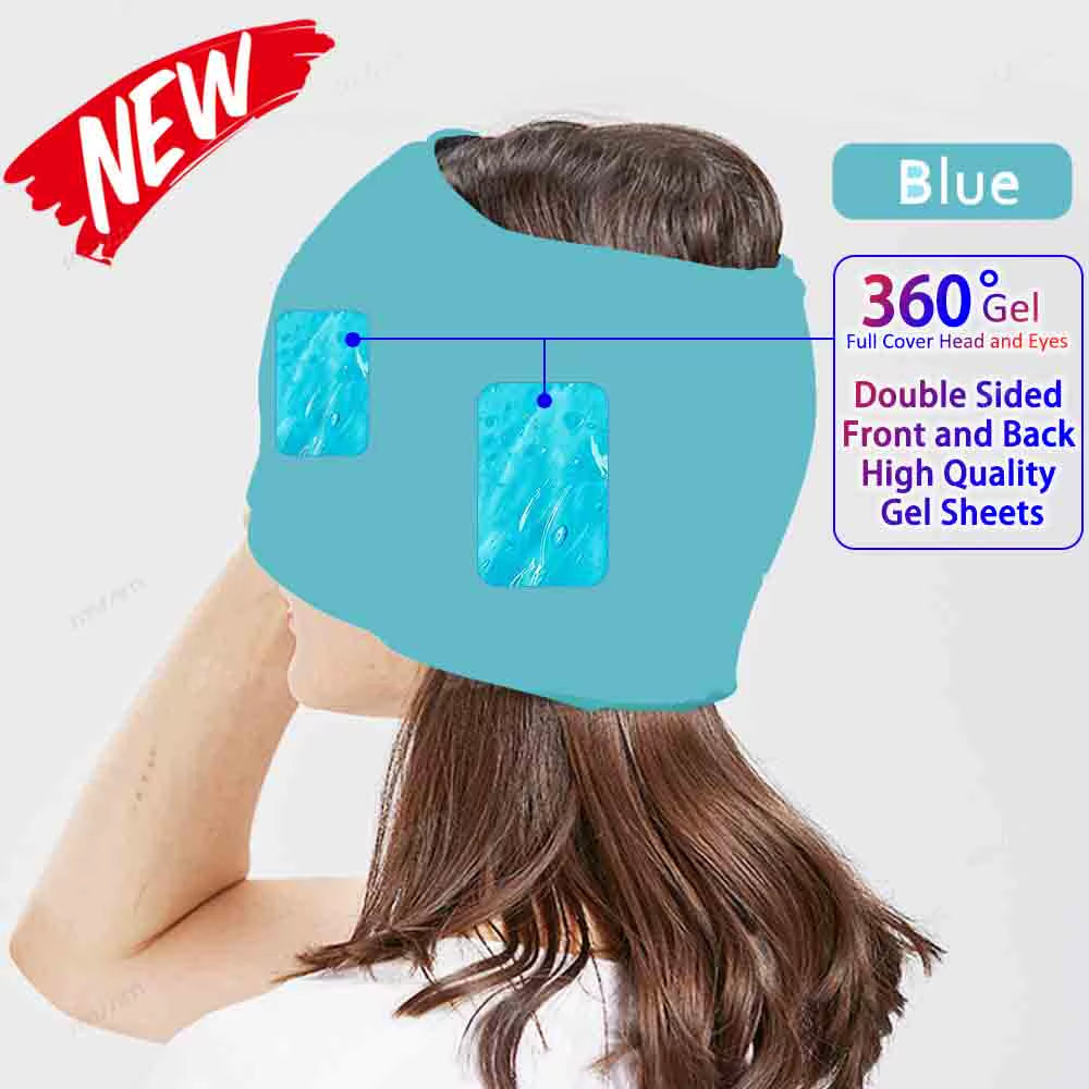 Hot & Cold Gel Head Massager Cap – Migraine & Headache Relief Hat with Eye Mask for Stress, Sinus & Pain Therapy