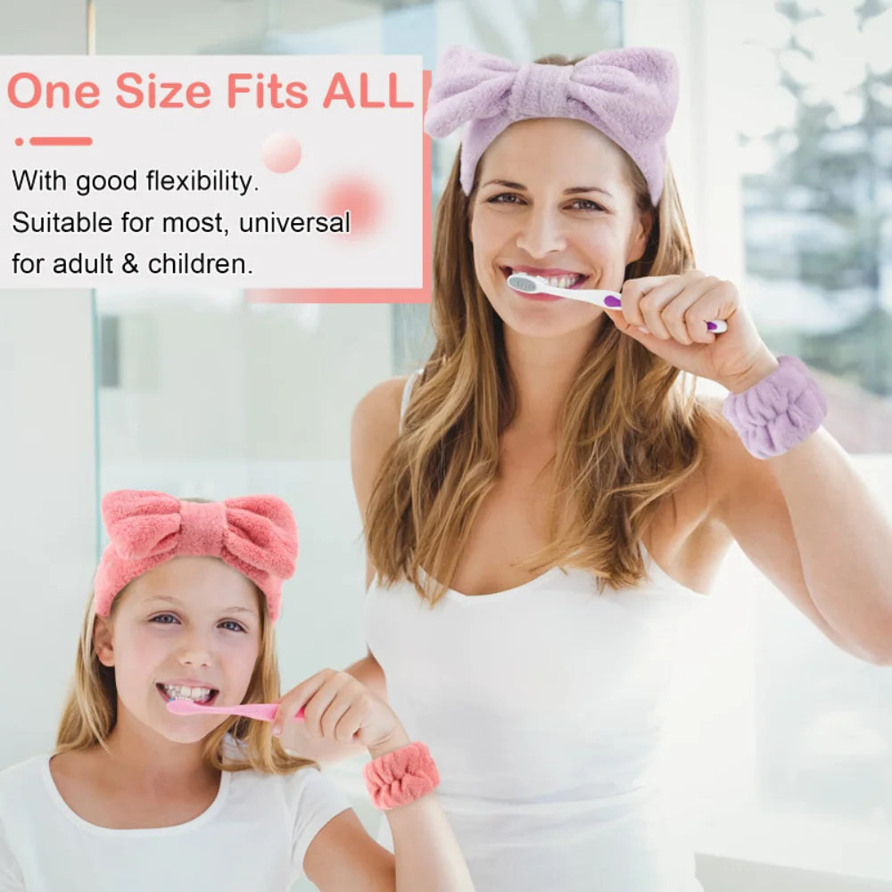 Fluffy Spa Headband & Wristband Set – 3pcs for Face Washing & Makeup, Soft, Absorbent & Stylish