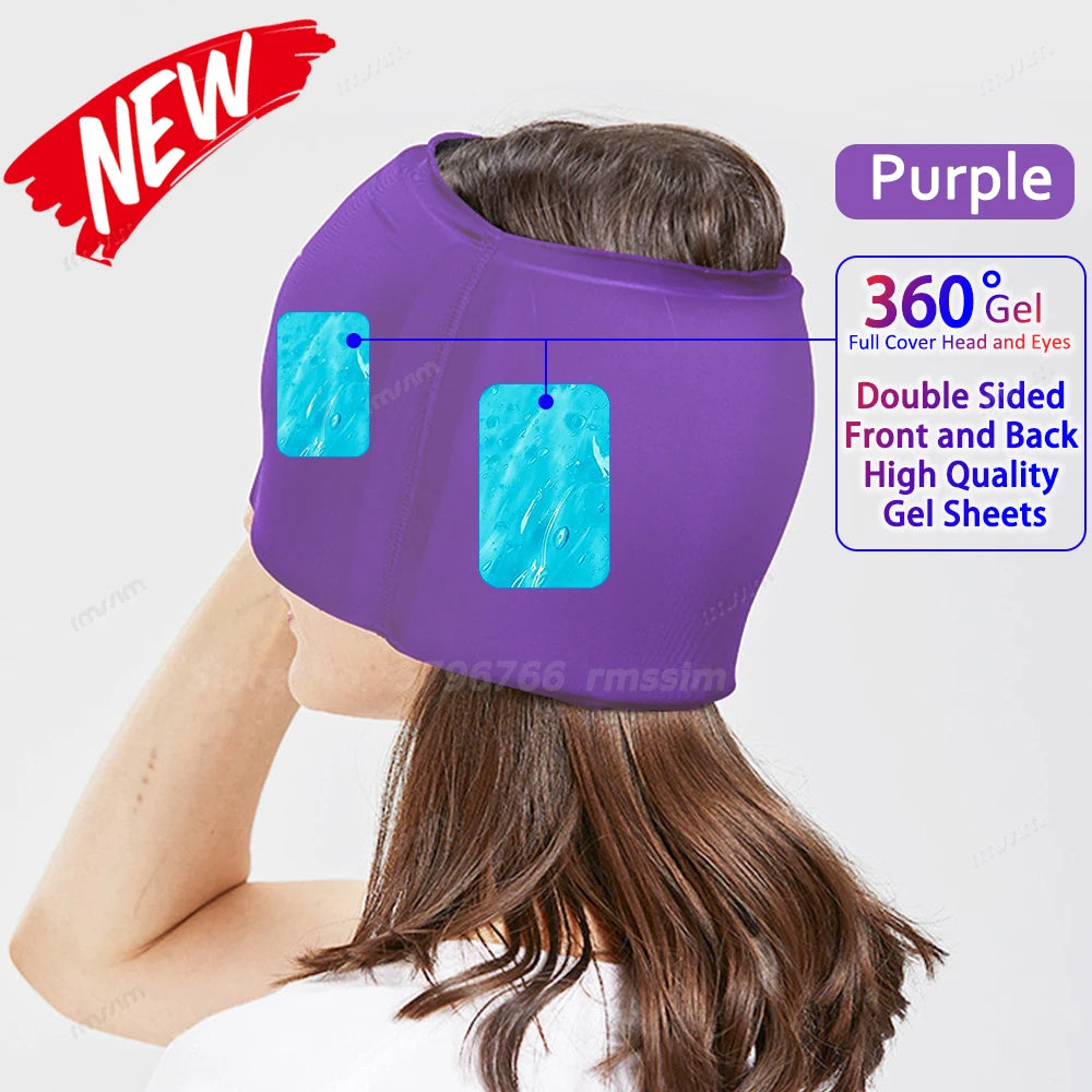 Hot & Cold Gel Head Massager Cap – Migraine & Headache Relief Hat with Eye Mask for Stress, Sinus & Pain Therapy