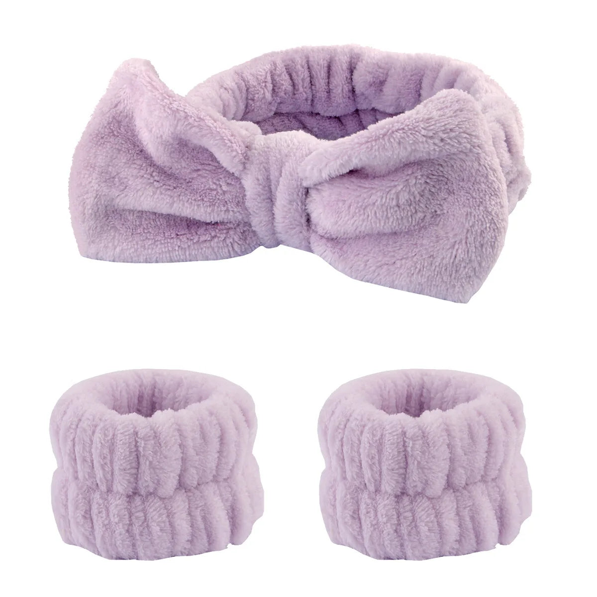 Fluffy Spa Headband & Wristband Set – 3pcs for Face Washing & Makeup, Soft, Absorbent & Stylish