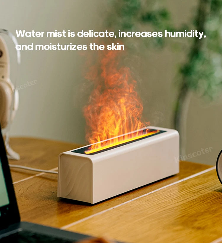 Essential Oil Diffuser & Flame Humidifier – Ultrasonic Air Mist with Realistic Fire Effect, RGB Night Light, Aromatherapy Home & Office