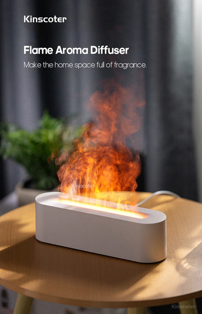 Essential Oil Diffuser & Flame Humidifier – Ultrasonic Air Mist with Realistic Fire Effect, RGB Night Light, Aromatherapy Home & Office