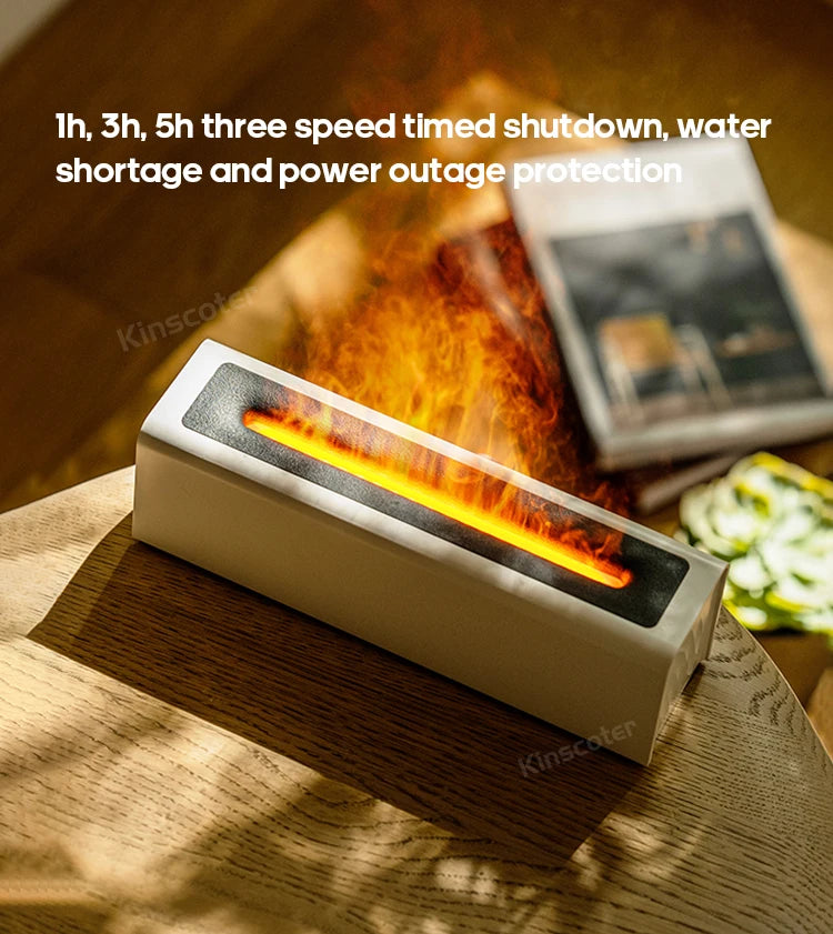 Essential Oil Diffuser & Flame Humidifier – Ultrasonic Air Mist with Realistic Fire Effect, RGB Night Light, Aromatherapy Home & Office