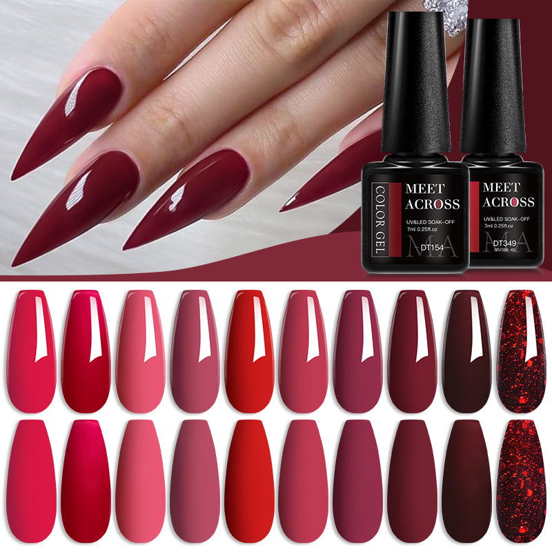 Different Red Shades Gel Nail Polish 7ml – Semi-Permanent Soak-Off UV Gel for Nails