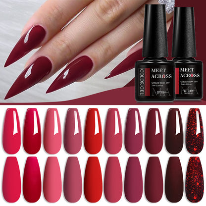 Different Red Shades Gel Nail Polish 7ml – Semi-Permanent Soak-Off UV Gel for Nails