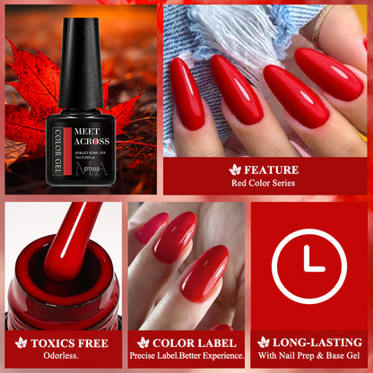 Different Red Shades Gel Nail Polish 7ml – Semi-Permanent Soak-Off UV Gel for Nails