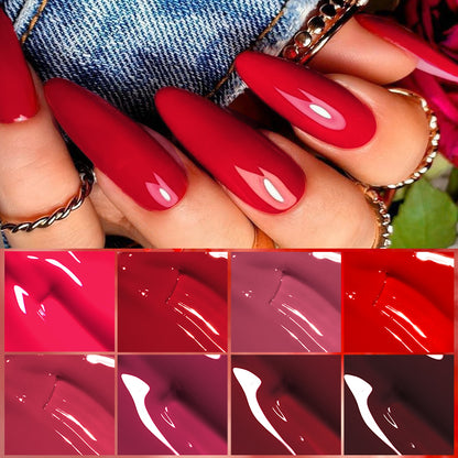 Different Red Shades Gel Nail Polish 7ml – Semi-Permanent Soak-Off UV Gel for Nails