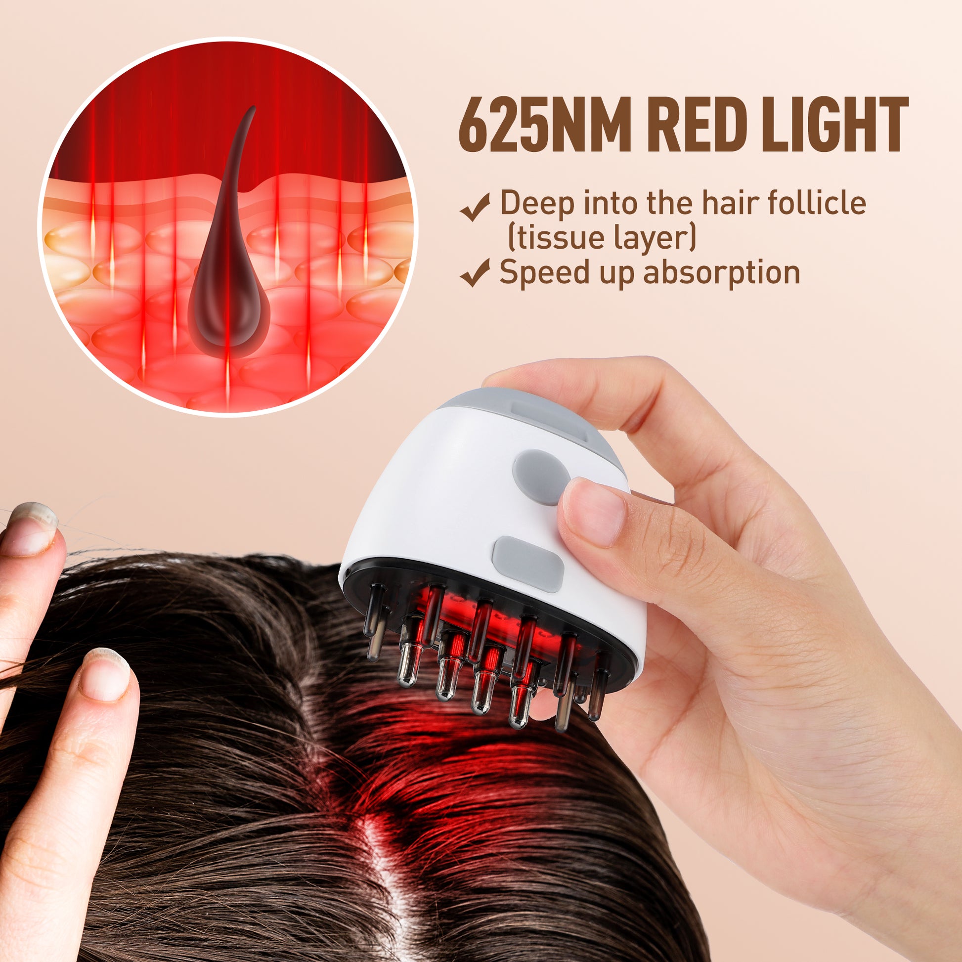 Red Light Therapy Hair Growth Comb – Electric Vibration Scalp Massager with Liquid Applicator