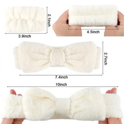 Fluffy Spa Headband & Wristband Set – 3pcs for Face Washing & Makeup, Soft, Absorbent & Stylish