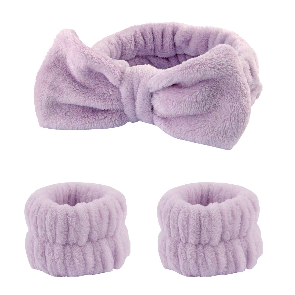 Fluffy Spa Headband & Wristband Set – 3pcs for Face Washing & Makeup, Soft, Absorbent & Stylish