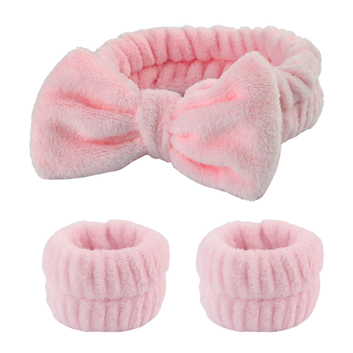 Fluffy Spa Headband & Wristband Set – 3pcs for Face Washing & Makeup, Soft, Absorbent & Stylish