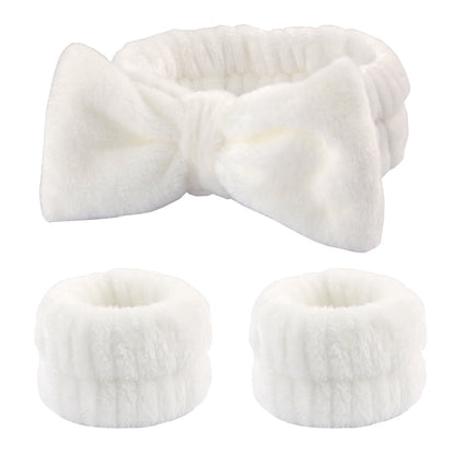 Fluffy Spa Headband & Wristband Set – 3pcs for Face Washing & Makeup, Soft, Absorbent & Stylish