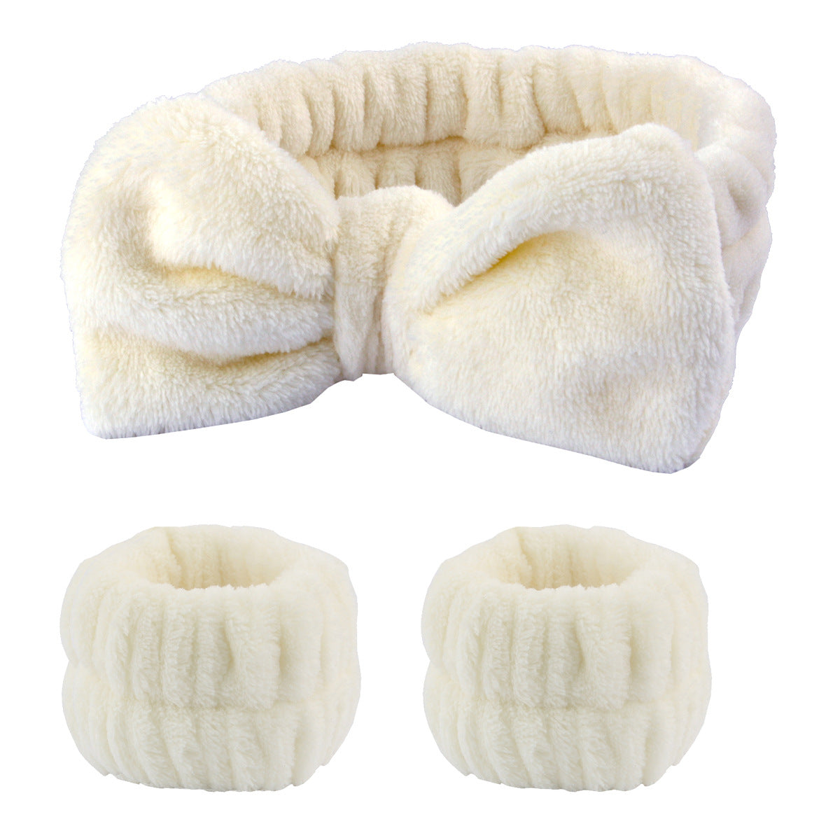 Fluffy Spa Headband & Wristband Set – 3pcs for Face Washing & Makeup, Soft, Absorbent & Stylish