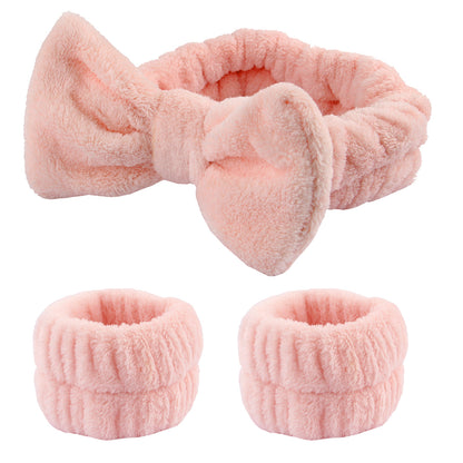 Fluffy Spa Headband & Wristband Set – 3pcs for Face Washing & Makeup, Soft, Absorbent & Stylish