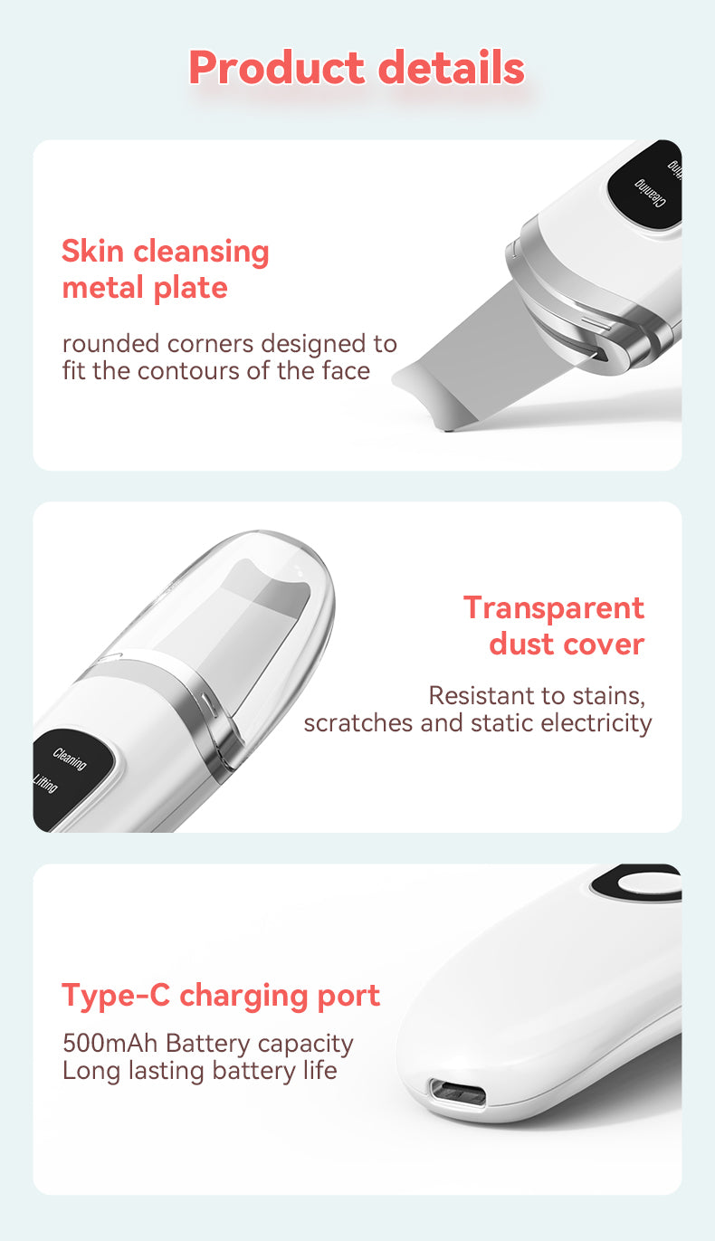 Ultrasonic Facial Skin Scrubber & Blackhead Remover – Deep Pore Cleansing Spatula Exfoliator for Glowing, Smooth Skin”