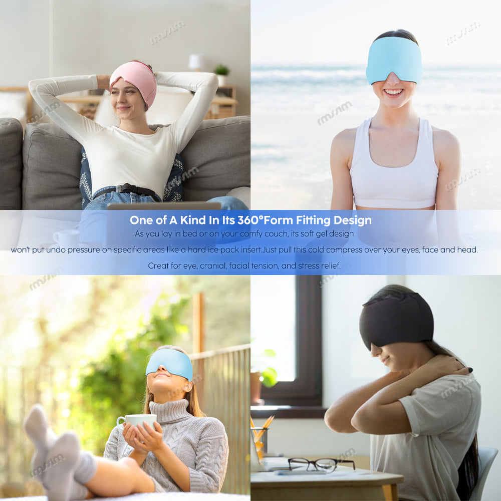 Hot & Cold Gel Head Massager Cap – Migraine & Headache Relief Hat with Eye Mask for Stress, Sinus & Pain Therapy