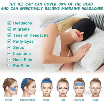 Hot & Cold Gel Head Massager Cap – Migraine & Headache Relief Hat with Eye Mask for Stress, Sinus & Pain Therapy
