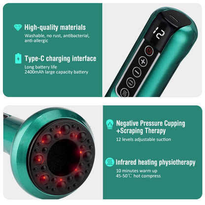 Electric Cupping & Guasha Massager | Infrared Heat Vacuum Suction Anti-Cellulite Slimming Massage Therapy