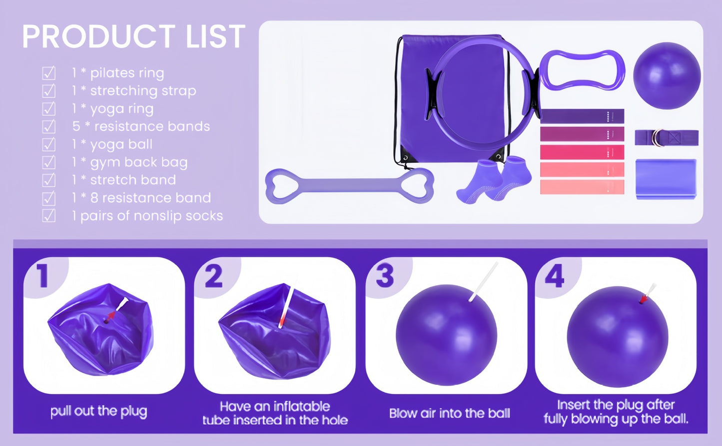 13PCS Pilates Equipment Set – Pilates Ring, Resistance Bands, Yoga Ball & Fitness Accessories for Full Body Home Workouts