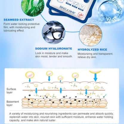 10 Pieces Hyaluronic Acid Facial Mask Sheet Pores Moisturizing Oil-Control Anti-Aging Replenishment Whitening Face Care