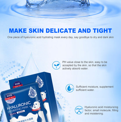 10 Pieces Hyaluronic Acid Facial Mask Sheet Pores Moisturizing Oil-Control Anti-Aging Replenishment Whitening Face Care
