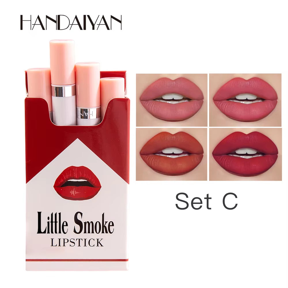 “4-Piece Matte Cigarette Lipstick Collection – Rich, Long-Lasting Shades, Smudge-Free & Soft Velvet Finish” 