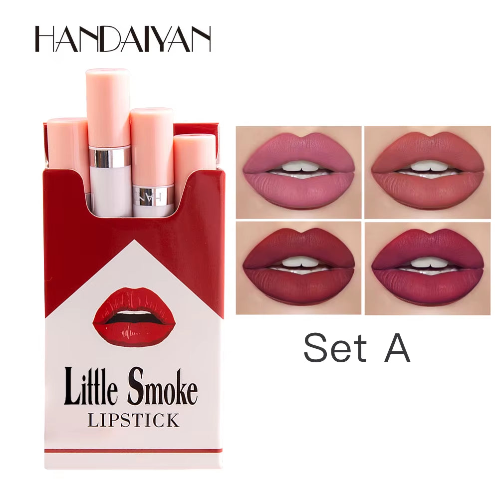 “4-Piece Matte Cigarette Lipstick Collection – Rich, Long-Lasting Shades, Smudge-Free & Soft Velvet Finish” 