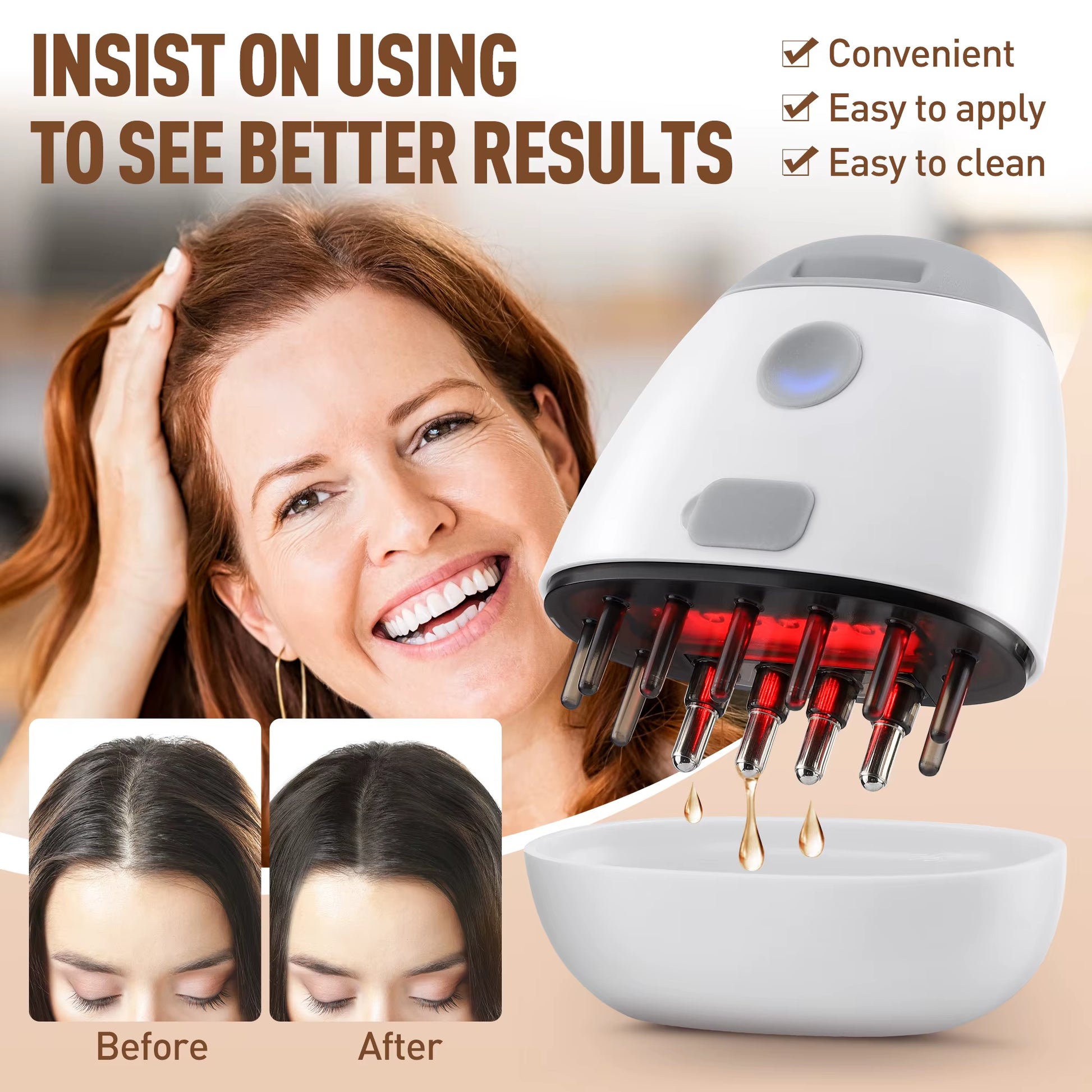 Red Light Therapy Hair Growth Comb – Electric Vibration Scalp Massager with Liquid Applicator