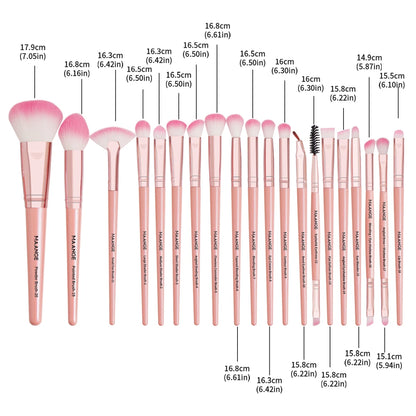 27Pcs Professional Makeup Brush & Puff Set – Foundation, Contour & Blush Brushes with Triangle Powder Puff, Remover Pads & Travel Bag
