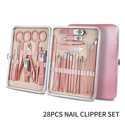Professional Manicure & Pedicure Set – 7/16/28Pcs Stainless Steel Grooming Tools with Travel Case 