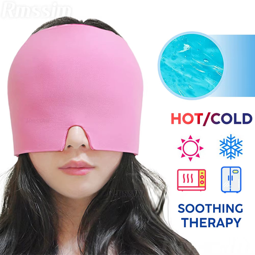 Hot & Cold Gel Head Massager Cap – Migraine & Headache Relief Hat with Eye Mask for Stress, Sinus & Pain Therapy