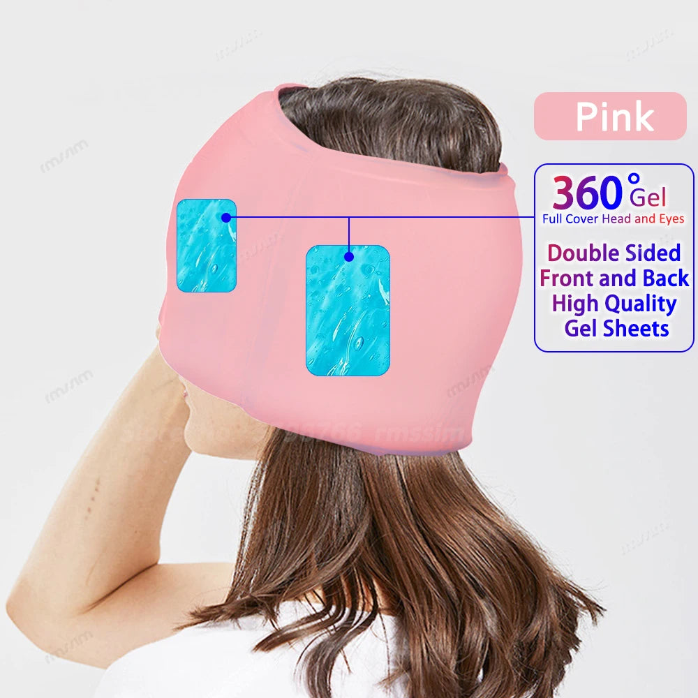 Hot & Cold Gel Head Massager Cap – Migraine & Headache Relief Hat with Eye Mask for Stress, Sinus & Pain Therapy
