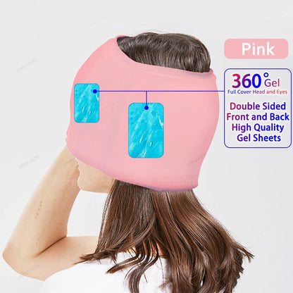 Hot & Cold Gel Head Massager Cap – Migraine & Headache Relief Hat with Eye Mask for Stress, Sinus & Pain Therapy