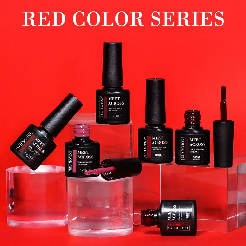 Different Red Shades Gel Nail Polish 7ml – Semi-Permanent Soak-Off UV Gel for Nails