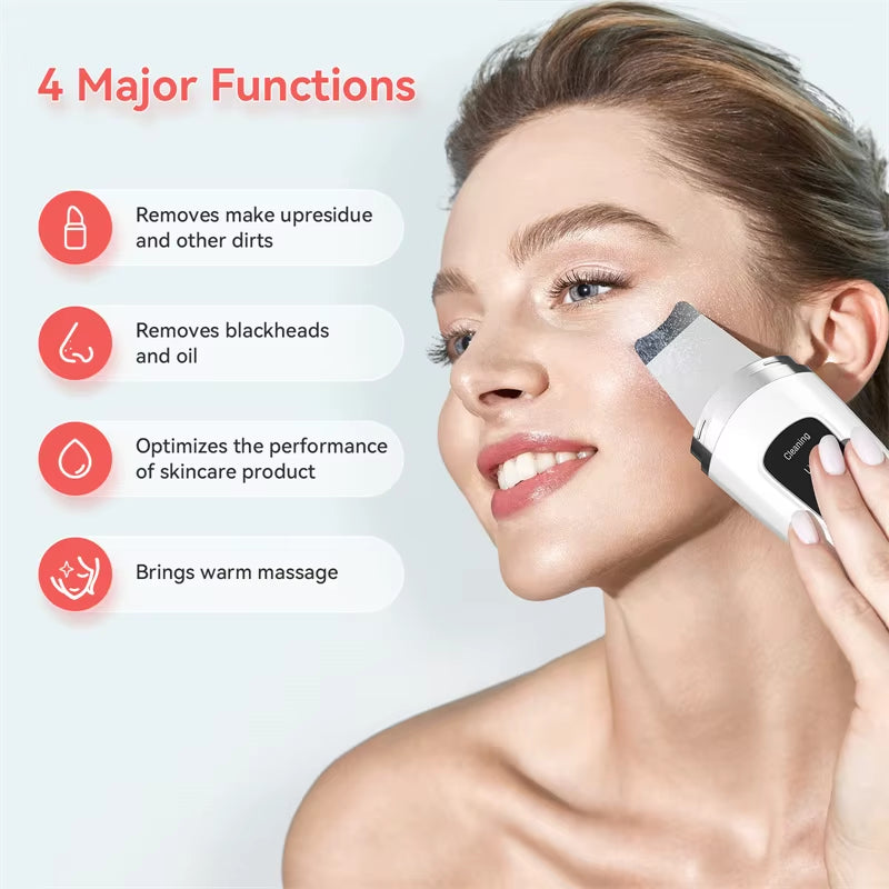 Ultrasonic Facial Skin Scrubber & Blackhead Remover – Deep Pore Cleansing Spatula Exfoliator for Glowing, Smooth Skin”