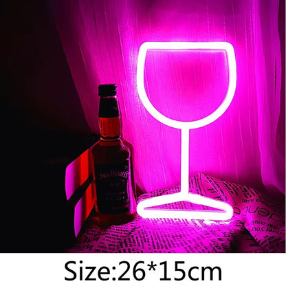 Wine Glass, Beer Mug Neon LED Light Sign – Fun Bar & Party Wall Decor for Weddings, Birthdays, and Gifts