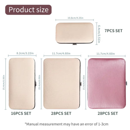 Professional Manicure & Pedicure Set – 7/16/28Pcs Stainless Steel Grooming Tools with Travel Case 