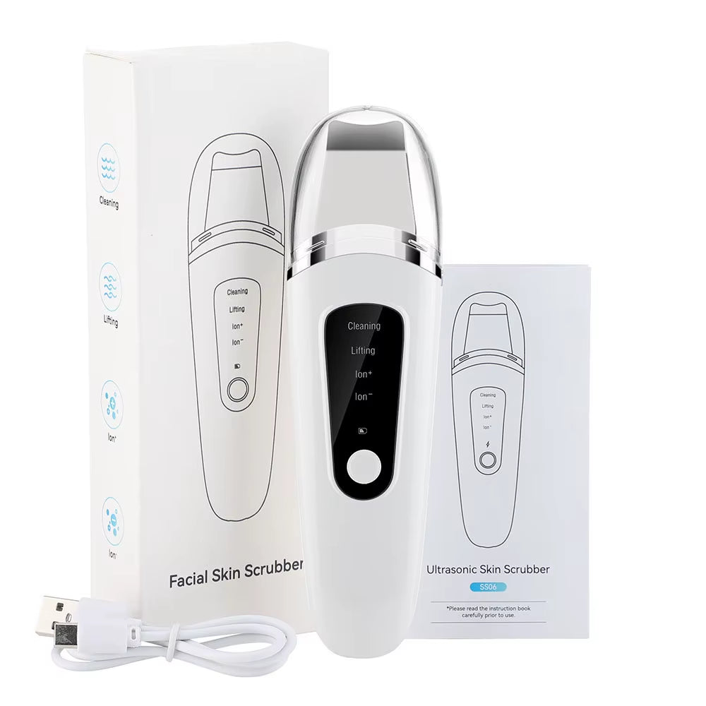 Ultrasonic Facial Skin Scrubber & Blackhead Remover – Deep Pore Cleansing Spatula Exfoliator for Glowing, Smooth Skin”
