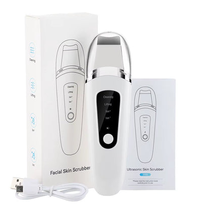 Ultrasonic Facial Skin Scrubber & Blackhead Remover – Deep Pore Cleansing Spatula Exfoliator for Glowing, Smooth Skin”