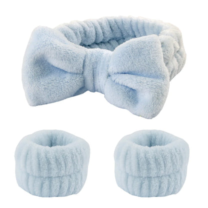 Fluffy Spa Headband & Wristband Set – 3pcs for Face Washing & Makeup, Soft, Absorbent & Stylish