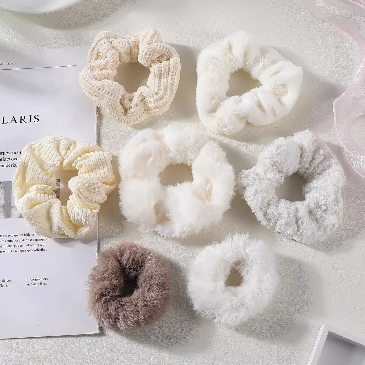 7-Piece Plush Hair Scrunchies Set – Soft Hair Ties for Women & Girls perfect for Winter